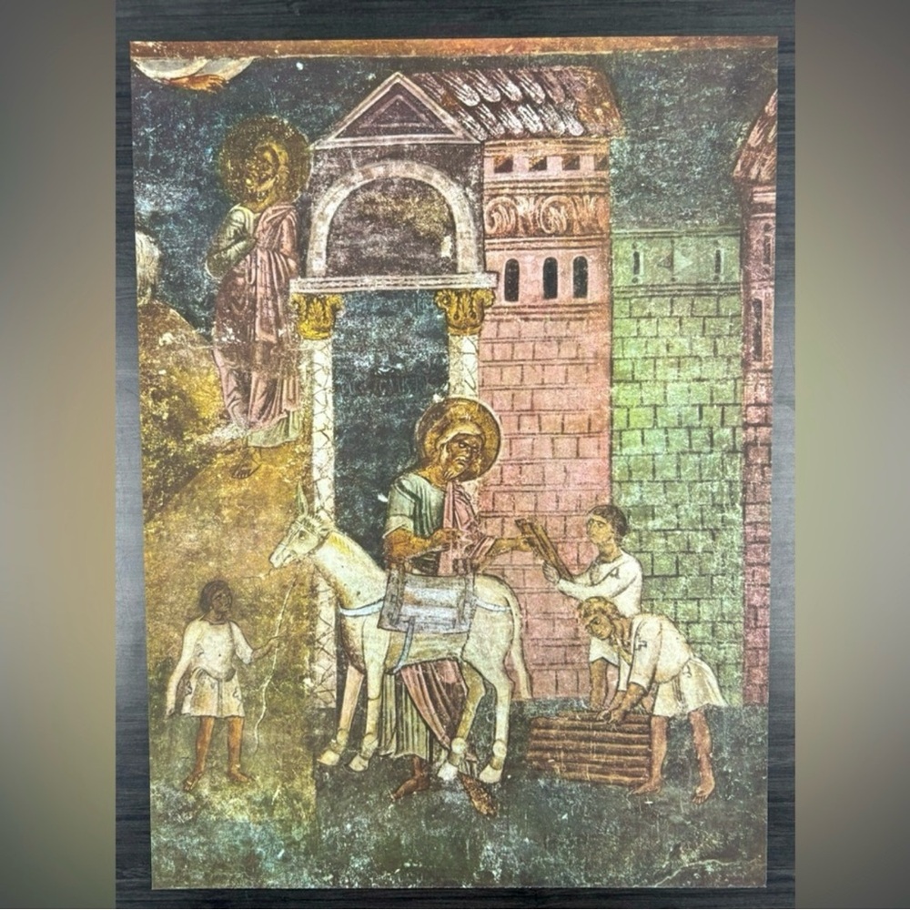 Original Vintage Fine Art Print Poster Medieval Yugoslavia Wall Frescoes Antique